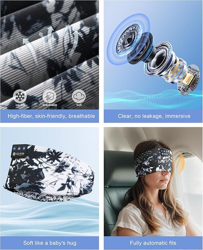 LOVE EYE Sleep Headphones Wireless Headband Headphones Bluetooth 5.4 for Side Sleeper Bluetooth Headband Earphones for Sports for tech Gadgets Gifts (Painting Black)