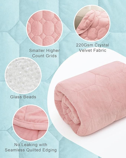 Weighted Lap Blanket 7lbs, Cozy Luxury Crystal Velvet Weighted Blanket for Adults, Small Weighted Blanket for Relaxation, Sleeping, Travel, Dull Pink, 29" x 24"