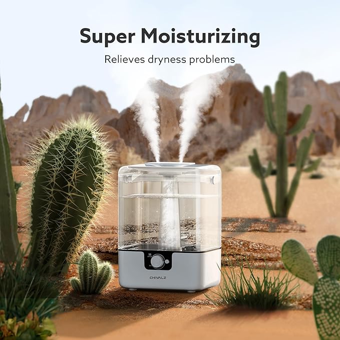 CHIVALZ Humidifiers for Bedroom Large Room Home, 6L Cool Mist Humidifier for Baby and Plant, Oil Diffuser, Top Fill Humidifier with Night Light, Quiet 23dB, Up to 26H, White 1Pack