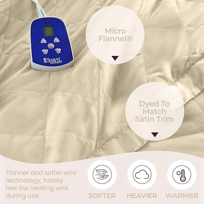 Thermee Micro Flannel Blanket Queen Size Heated Blanket with 10 settings, Programable Heating Blanket, Luxuriously Soft Heated Throw Blanket, Rapid Heating Thermal Blanket, Warm Blanket - Tan