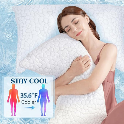 Side Sleeper Pillows for Adults, Cervical Pillow for Side Sleepers, Cooling Pillow with Ergonomic Design, Adjustable Crescent Shredded Memory Foam Pillows for Neck and Shoulder Pain Relief