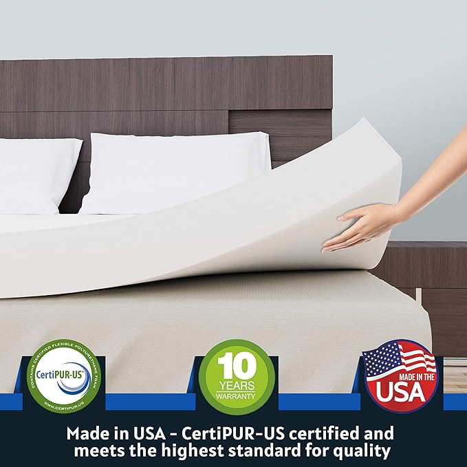 Memory Foam Mattress Pad 4 Inch - Twin Size Mattress Topper for Back Pain Relief. Breathable, Comfortable Cooling Bed Pad/Made in The USA