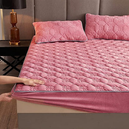Milk Velvet Checkered Bedding Mattress Cover, Super Soft Elastic Bed Sheets with Pillowcase - Washable 12'' Deep Pocket Mattress Pad