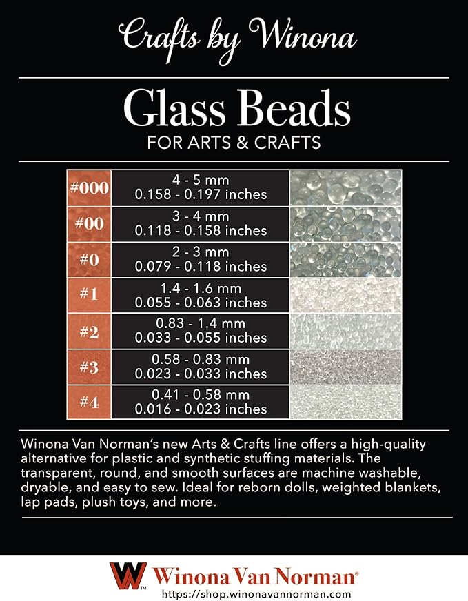 Crafts by Winona Premium Glass Bead Weighted Filler - 3-4mm (Size #00) Coarse Microbeads for Weighted Blankets, Knitted Crafts, Resin Art & Home Decor - Washable & High Density (5 lb.)