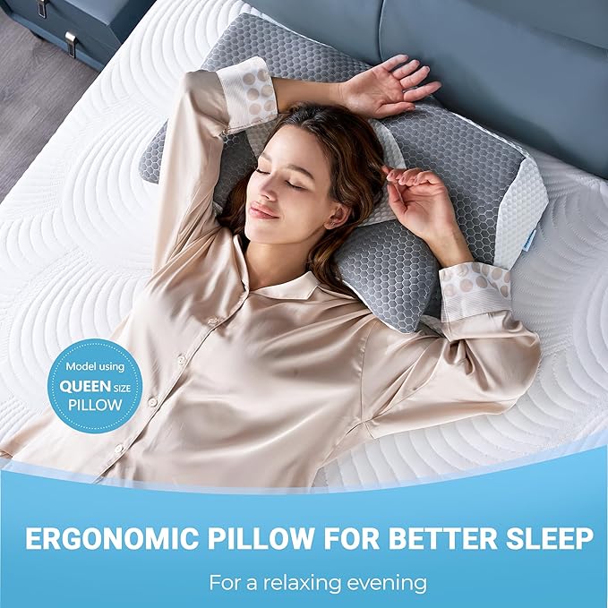 Elviros Cervical Memory Foam Pillow, 2 Pack Pillows for Neck and Shoulder Pain, Ergonomic Orthopedic Sleeping Neck Support Pillow for Side Sleepers, Stomach Sleepers (Grey)