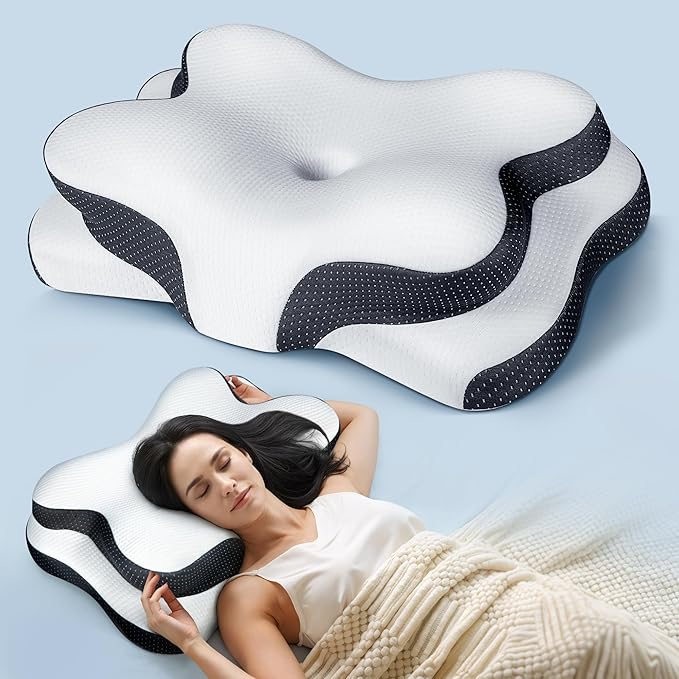 Osteo Sustained Cervical Health Neck Pillow, Contour Zoned Design Ergonomic Pillow for Pain Relief, No-Temperature Affected Memory Foam Pillows, Cooling Pillow Support Side, Back, Stomach Sleeper