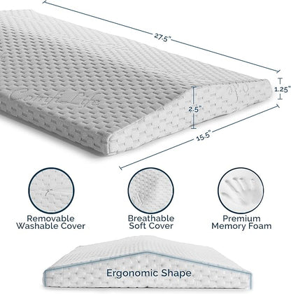 ComfiLife Lumbar Support Pillow for Sleeping Memory Foam Pillow for Back Pain Relief - Side, Back and Stomach Sleepers- Triangle Wedge Pillow - Bed Rest Pillow - Medium-Soft (White, Standard)