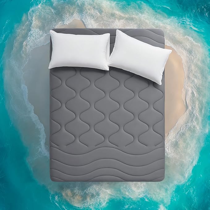 Sleep Zone Cooling Mattress Pad Full, Support Mattress Topper, Breathable and Soft Mattress Protector, Deep Pocket Bed Cover, Machine Washable (Dark Grey, Full)