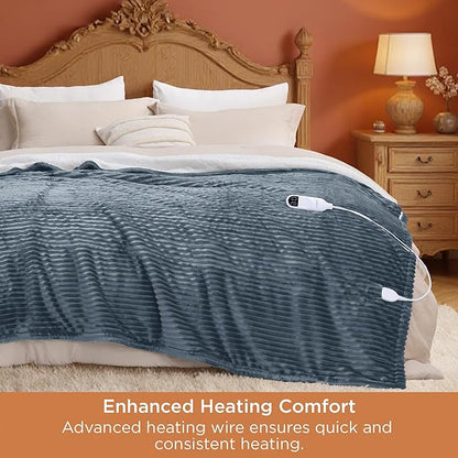 Bedsure GentleSoft Electric Blanket King Size - Soft Ribbed Flannel Heated Blanket with Dual Control, Heating with 10 Heat Settings & 10 Time Settings, 8 hrs Timer Auto Shut Off (90x100 inches, Grey)