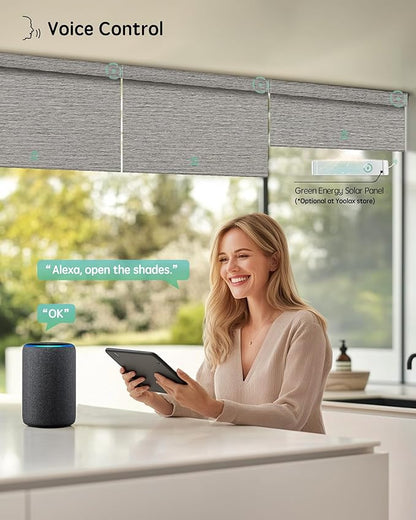 Yoolax Motorized Blinds with Remote, Smart Blinds for Windows Blackout Automatic Shades Compatible with Alexa Remote Control Roller Window Shades with Valance, Custom Size (V-Wood Stripe)