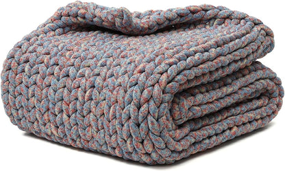 YnM Weighted Blanket, Handmade Chunky Knitted Design, Soft and Cozy, Temperature Regulating and Breathable, Machine Washable Throw for Sleep or Home Decor (Red Blue Fancy Yarn, 50x60 Inch, 10lbs)