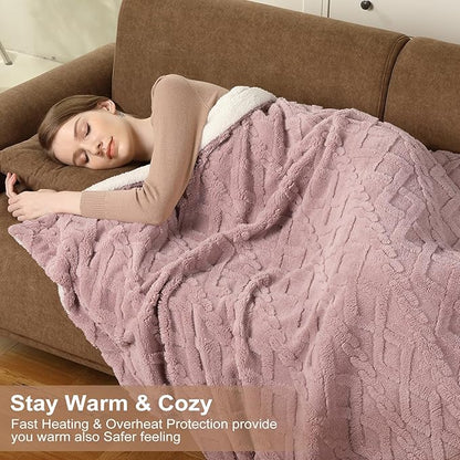 Electric Blanket King Size Dual Control, Heated Blanket Wireless Electric Tufted Sherpa Blanket, 10 Heating Levels& 10 Times, Overheat Protection, 10H Auto Off, ETL Certified,Pink, 90"x100"