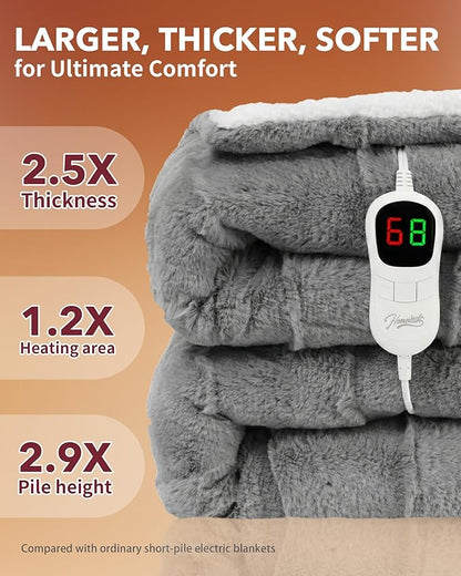 Homemate Electric Heated Throw Blanket - 50"x60" Luxury Faux Fur Heating Bed Blankets with 10 Heating Levels 8 Hours Auto Off Fast Heating Over-Heated Protection Ultra Soft Warm Flannel ETL Certified
