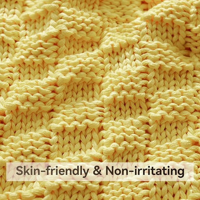 Knitted Weighted Blanket for Adult, No Beads Heavy Blanket 60” x 80'' 15lbs, Breathable Chunky Knit Blanket, Cooling Weighted Blanket for Hot Sleepers, Christmas Home Decor (Yellow)