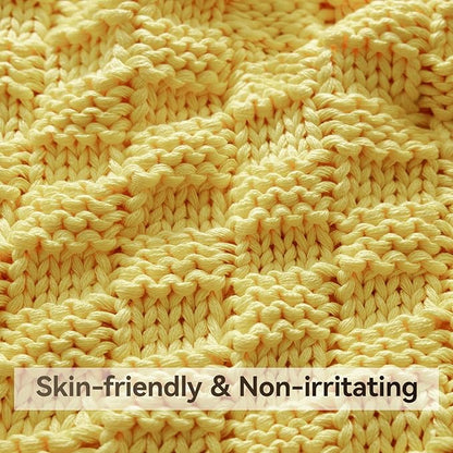 Knitted Weighted Blanket for Adult, No Beads Heavy Blanket 48” x 72'' 10lbs, Breathable Chunky Knit Blanket, Cooling Weighted Blanket for Hot Sleepers, Christmas Home Decor (Yellow)