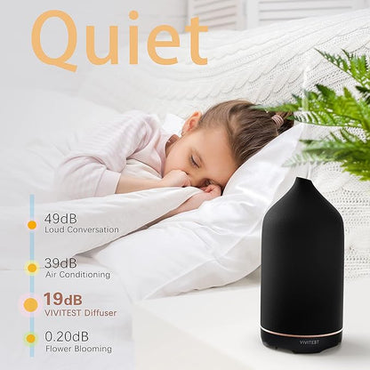 VIVITEST Diffusers for Essential Oils,Stone Oil Diffuser,Ceramic Essential Oil Diffusers Black for Home (250ML)