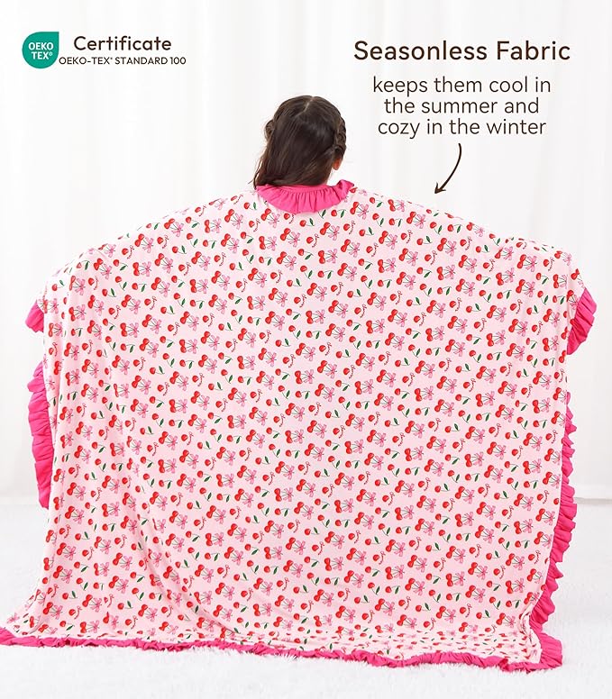 Premium Baby Blankets, Soft Viscose from Bamboo Blanket for Girls, Nursery Crib Bedding Quilt for Newborn and Toddler, Ruffle Blanket Cooling for Hot Sleepers, 50''x50'' Sweet Cherries