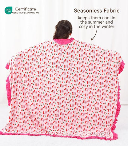 Premium Baby Blankets, Soft Viscose from Bamboo Blanket for Girls, Nursery Crib Bedding Quilt for Newborn and Toddler, Ruffle Blanket Cooling for Hot Sleepers, 50''x50'' Sweet Cherries