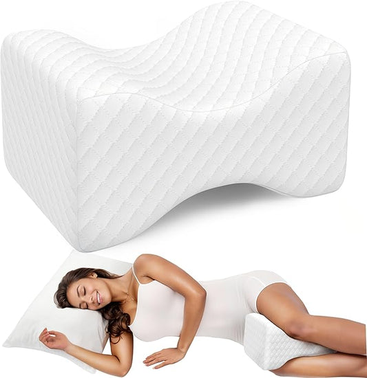 Knee Pillow for Side Sleepers, Leg Pillow for Side Sleeping, Smooth Pillow for Spine Aligning, Comfortable Memory Foam Pillow for Hip, Back, Sciatica, Knee, Joints Pain (White)