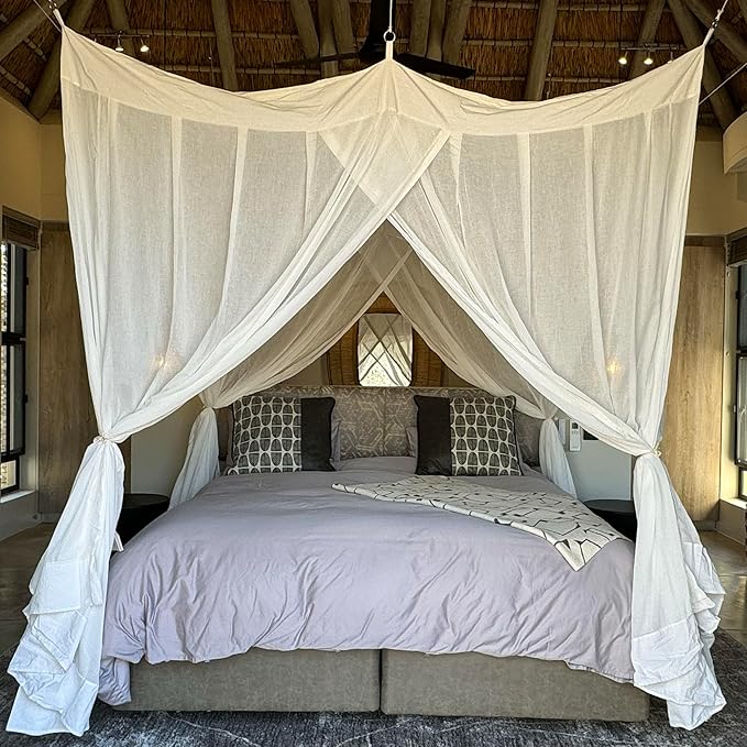 100% Cotton Bed Canopy for Queen and King Size Bed | Handmade Luxury Mosquito Net Bedroom Curtains | Decorative Rectangular Shape Netting for Home with 4 Doors