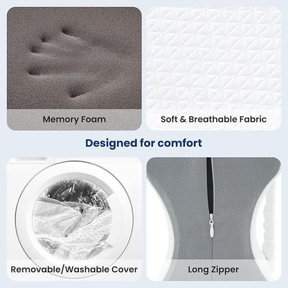 Knee Pillow for Side Sleepers,Knee Pillow,Leg Pillow for Side Sleeping,Hip Pain and Smooth Spine Alignment Pillows,Memory Foam Ergonomic and with Cover and Removable Straps,White/Gray
