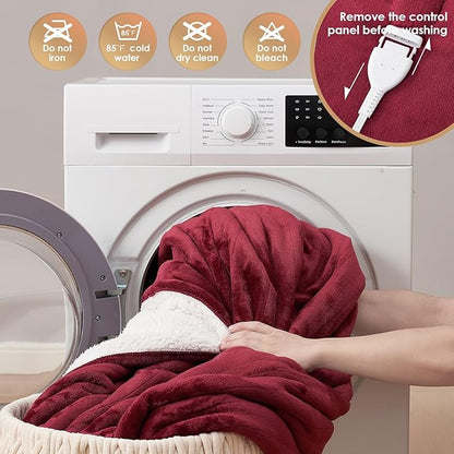 EHEYCIGA Heated Blanket Electric Blanket Twin - Heating Blanket with 9 Heating Levels & 10 Hours Auto Off, Soft Cozy Sherpa Washable Blanket with Fast Heating, 62 x 84 Inches