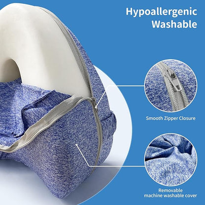 Knee Pillow for Side Sleepers, Leg Pillow with Elastic Strap, Smooth Spine Pillow for Side Sleeping, Thigh Pillows with Removable and Washable Cover, Light Blue
