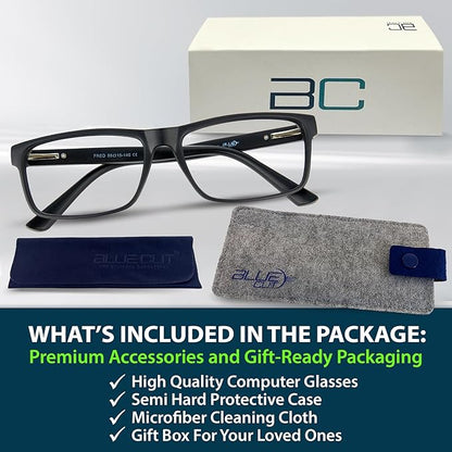 BLUE CUT Blue Light Blocking Glasses for Men and Women – Anti-Fatigue Computer Gaming Glasses to Reduce Eye Strain, Black, 1.00 Magnification