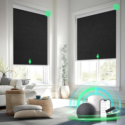 Smart Motorized Blinds with Remote Control, Blackout Roller Shades, Custom Smart Blinds with Valance, Cordless Electric Window Blinds & Automatic Shades (Black,34" Wx72 H)