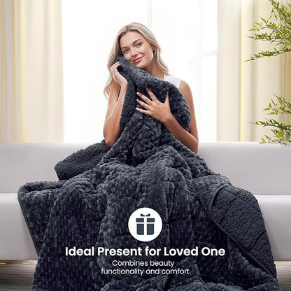 Drewin Weighted Blanket for Adults Queen Size 15lbs, Soft Cozy Turtleback Sherpa Weighted Blankets for Sleeping and Calming, Thick Bed Blanket for Couch Bed, 60 x 80 inches, Dark Grey