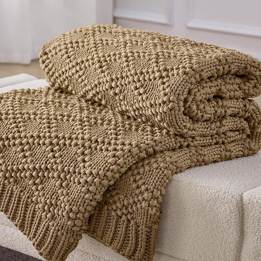 Knitted Weighted Blanket for Adult, Chunky Knit Weighted Throw for Sleep 60"*80" 17lbs, Cooling Breathable Machine Washable Fall Heavy Blanket for Room Decor (Beige, Queen)