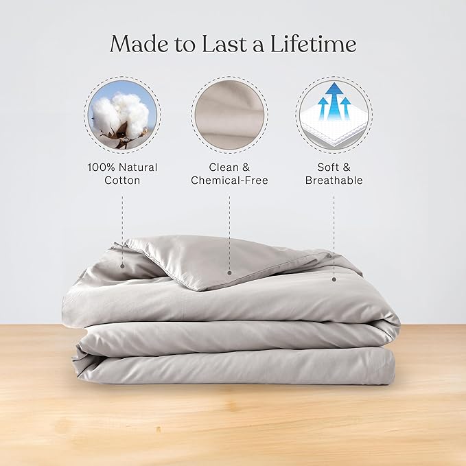 Baloo 100% Cotton Duvet Cover for Weighted Blanket (Silver Sage - 42"x72" - Throw Size) | Cool, Soft & Durable
