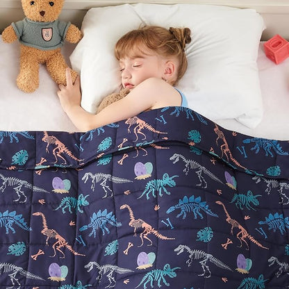 yescool Dinosaur Weighted Blanket 3 Pounds Cooling Weighted Lap Blanket, Navy Heavy Blankets for Sleeping, Weighted Throw Blankets Gift for 20-40lbs, 36"x48"