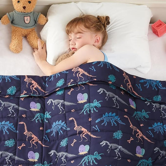 yescool Dinosaur Weighted Blanket 7 Pounds Cooling Weighted Lap Blanket, Navy Heavy Blankets for Sleeping, Weighted Throw Blankets Gift for 60-80lbs, 40"x60"