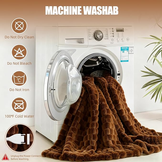 Heated Blanket Throw 50" x 60" Soft Ribbed Faux Fur Flannel Fast Heating 12 Heat Levels 1–12H Timer & Overheat Protection & Auto Shut-Off & ETL FCC & Machine Washable Heated Throw