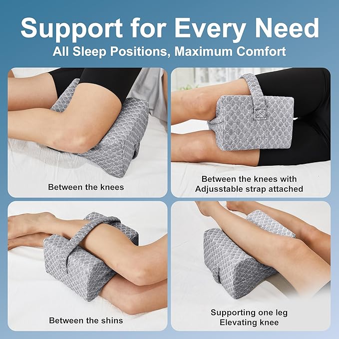 Knee Pillow for Side Sleepers, Leg Pillow for Sciatica, Back, HIPS, Knees, Joints Pain Relief,Pillows for Between Legs While Sleeping Spine Alignment Support & Relieves Pressure