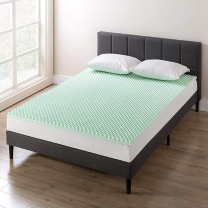 Best Price Mattress 2 Inch Egg Crate Memory Foam Mattress Topper with Calming Aloe Infusion, CertiPUR-US Certified, Full, Green