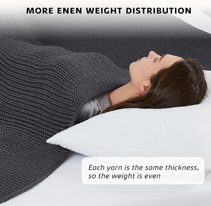 L'AGRATY Knitted Weighted Blanket - 50"x60" 7lbs Cooling Chunky Knit Heavy Blanket for Adults Braided Crochet Throw Thick Cable Yarn Knit Decorative No Beads Evenly Weighted Machine Washable