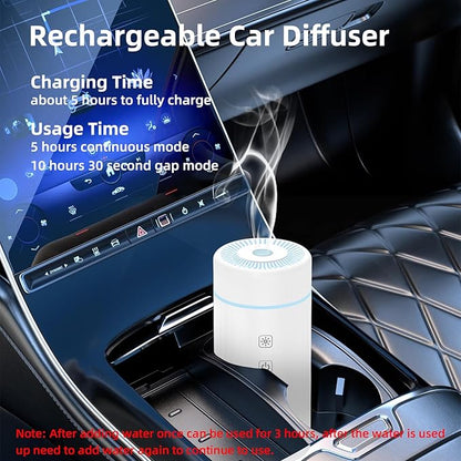 100ML Car Essential Oil Diffuser, Rechargeable Battery Powered, Cordless Portable Humidifier with 7 LED Color Changing Lights for Travel (White)