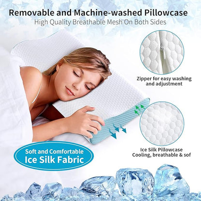 Memory Foam Pillows Neck Pillow Bed Pillow for Sleeping Ergonomic Cervical Contour Pillow for Side Back Stomach Sleeper for Neck and Shoulder Pain