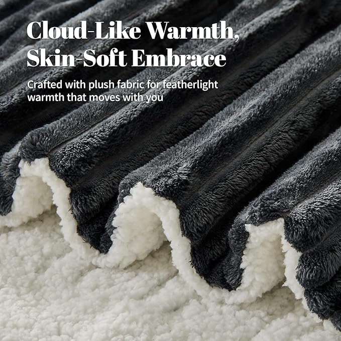Electric Heated Blanket Full Size - 72"x84" Fast Heating Bed Blankets with 6 Heating Levels & 10 Hours Auto Off, Soft Ribbed Flannel Sherpa, Over-Heated Protection ETL, Dark Gray