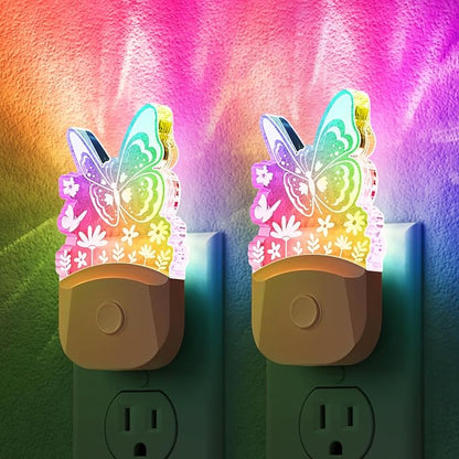 DORESshop Night Lights Plug into Wall [2 Pack], Butterfly Night Light Plug in with 8-Color RGB, Dusk-to-Dawn Sensor, Rainbow LED NightLight for Bathroom, Cute Room Decor,Boys Girls Christmas Gift