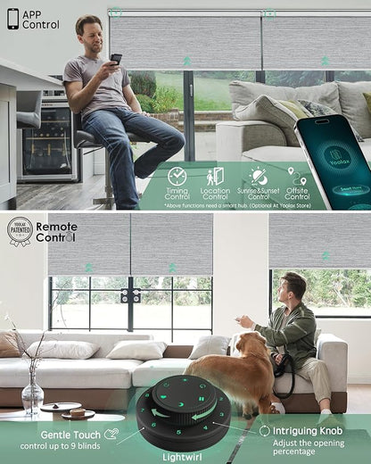 Yoolax Motorized Blinds with Remote, Blackout Smart Blinds for Windows Motorized Roller Shades, Automatic Window Shades Work with Alexa Custom Size (Blackout-Foggy Gray)