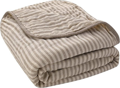 Ultra Soft Muslin Baby Blanket - Made with Organic Cotton, Gender Neutral Warm Coffee Striped Jacquard, Swaddle & Crib Quilt, 43x43 Inches (Horizon Dune)