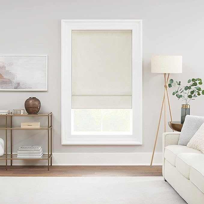 Eclipse Drew Roman Shades for Windows, Cordless 100% Blackout Shades, 23 in Wide x 64 in Long, Noise Reducing, Energy Efficient and Textured Solid Window Shades for Living Room, Bedroom, Ivory