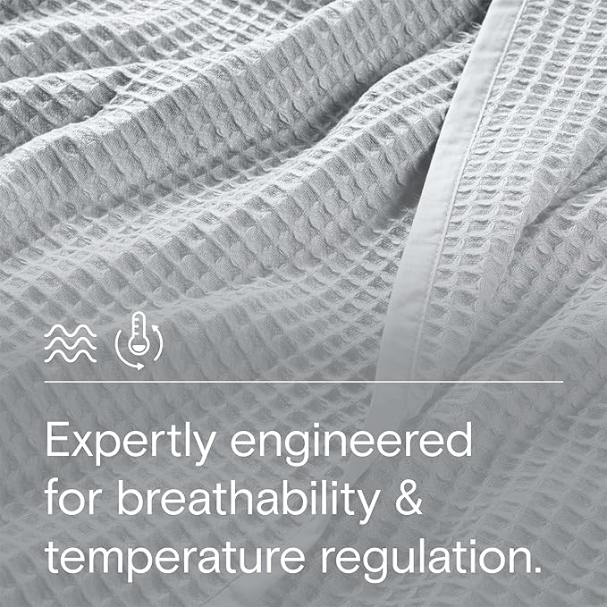 DOZ by SIJO Waffle Bed Blanket, 50% Viscose Derived from Bamboo and 50% Cotton Blend, Lightweight, Ultra Soft, Breathable, Summer Blanket (Dove, Throw (45"x70"))