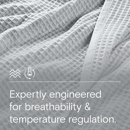 DOZ by SIJO Waffle Bed Blanket, 50% Viscose Derived from Bamboo and 50% Cotton Blend, Lightweight, Ultra Soft, Breathable, Summer Blanket (Dove, Throw (45"x70"))