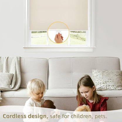 ChrisDowa Cordless Blackout Roller Shades for Windows, Thermal Insulated UV Protection Pull Down Shades, Total Blackout Window Blinds for Home, Office, Bedroom, Door (67" W x 72" H, Beige)