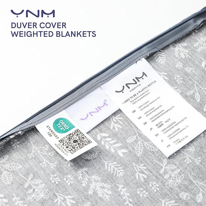 YnM Exclusive Cotton Duvet Cover for Weighted Blankets with 16 Strings (Plant/Grey, 60"x 80")