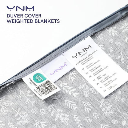 YnM Exclusive Cotton Duvet Cover for Weighted Blankets with 16 Strings (Plant/Grey, 60"x 80")